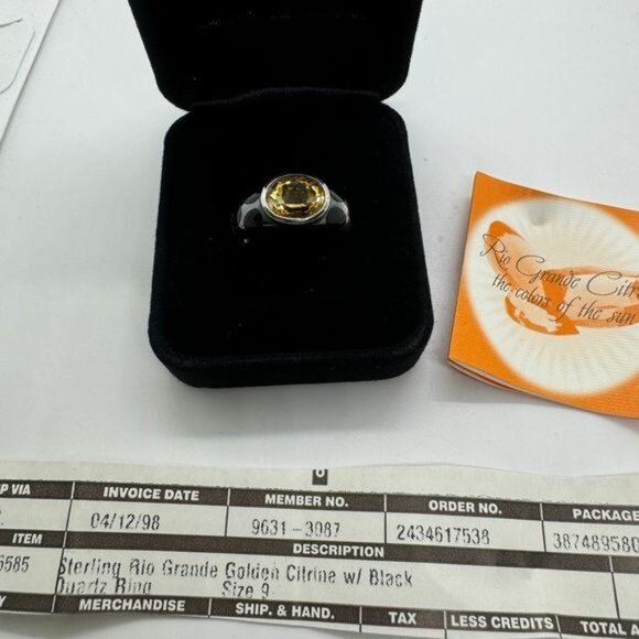 Sterling Silver Rio Grande Golden Citrine Oval w Black Quartz Ring size 9 .925 - Picture 4 of 8